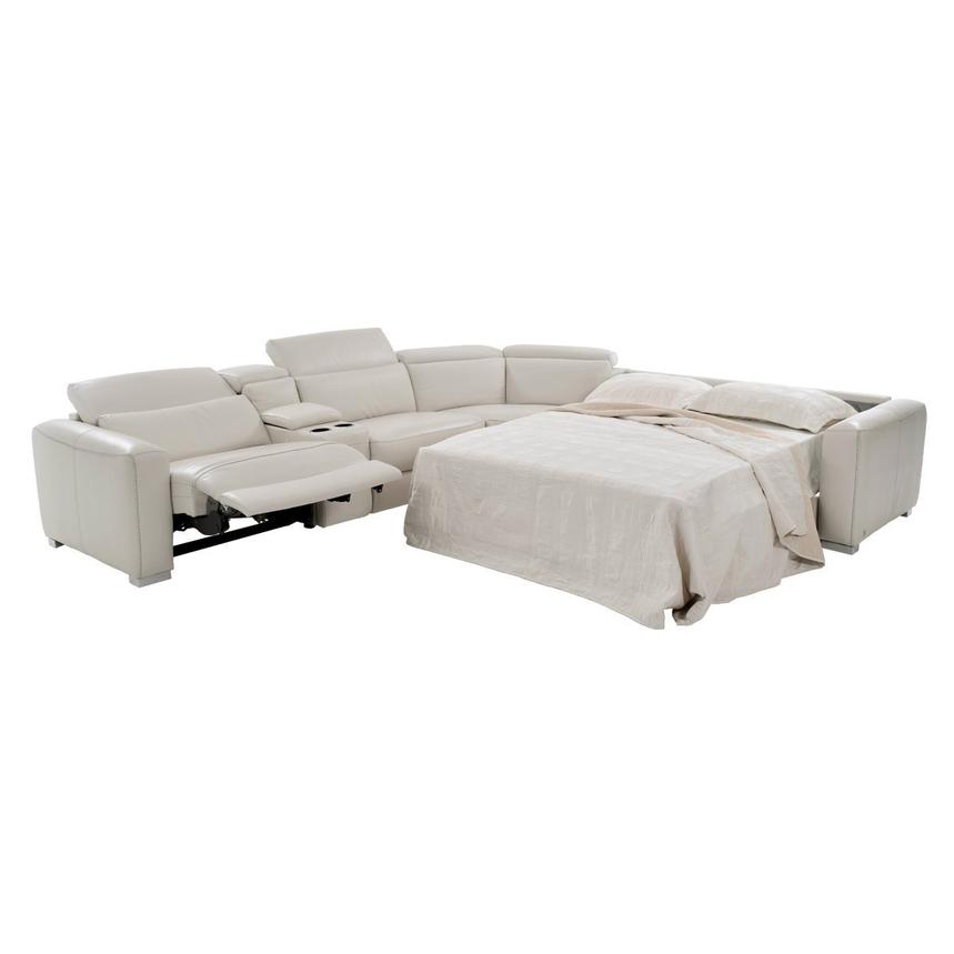 Bay Harbor Light Gray 5PC Leather Power Reclining Sectional w/Right Sleeper  alternate image, 2 of 9 images.