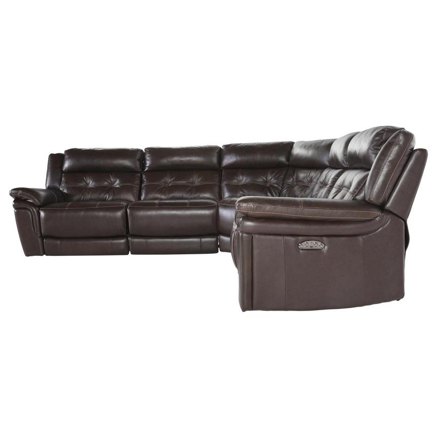 Stallion Brown Leather Power Reclining Sectional with 5PCS/3PWR  alternate image, 3 of 5 images.