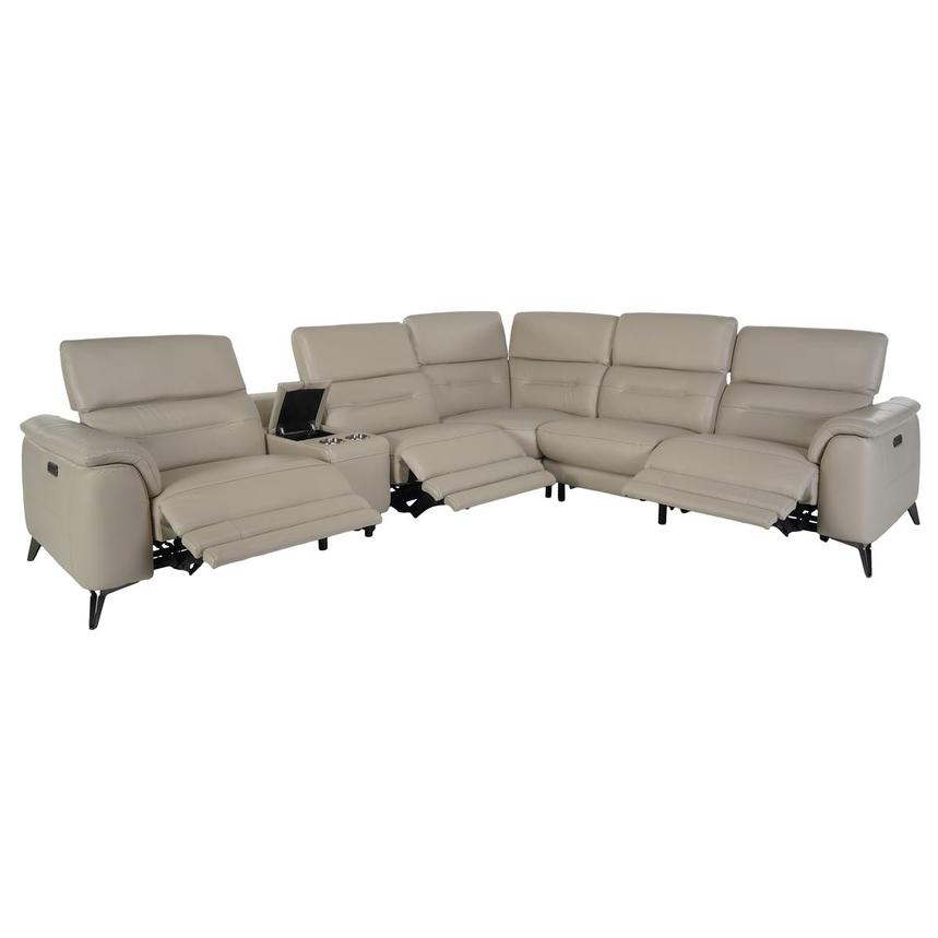Anabel Cream Leather Power Reclining Sectional with 6PCS/3PWR  alternate image, 2 of 9 images.