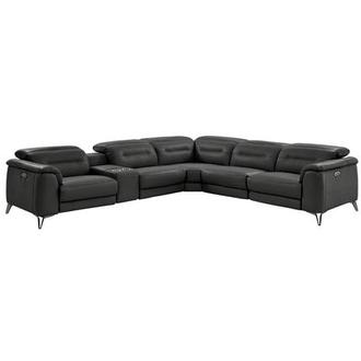 Anabel Gray Leather Power Reclining Sectional