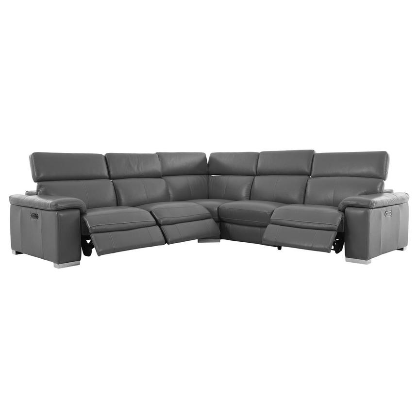Charlie Gray Leather Power Reclining Sectional with 5PCS/3PWR  alternate image, 3 of 13 images.