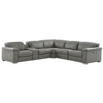 Charlie Gray Leather Power Reclining Sectional