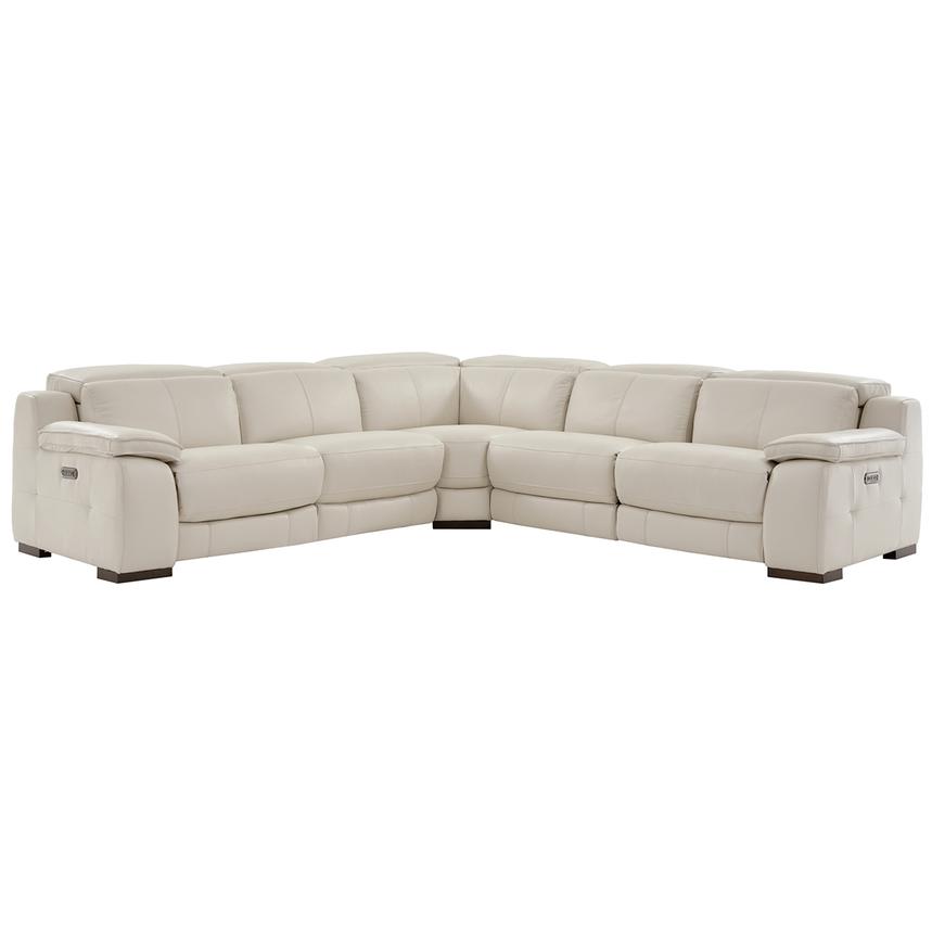 Gian Marco Light Gray Leather Power Reclining Sectional with 5PCS/2PWR  main image, 1 of 7 images.