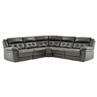 Stallion Gray Leather Power Reclining Sectional with 5PCS/3PWR