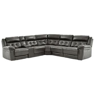 Stallion Gray Leather Power Reclining Sectional