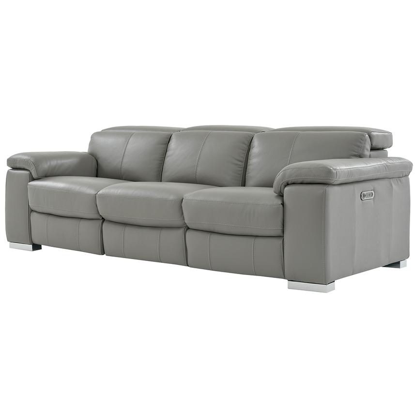 Charlie Gray Leather Power Reclining, Grey Leather Sofa