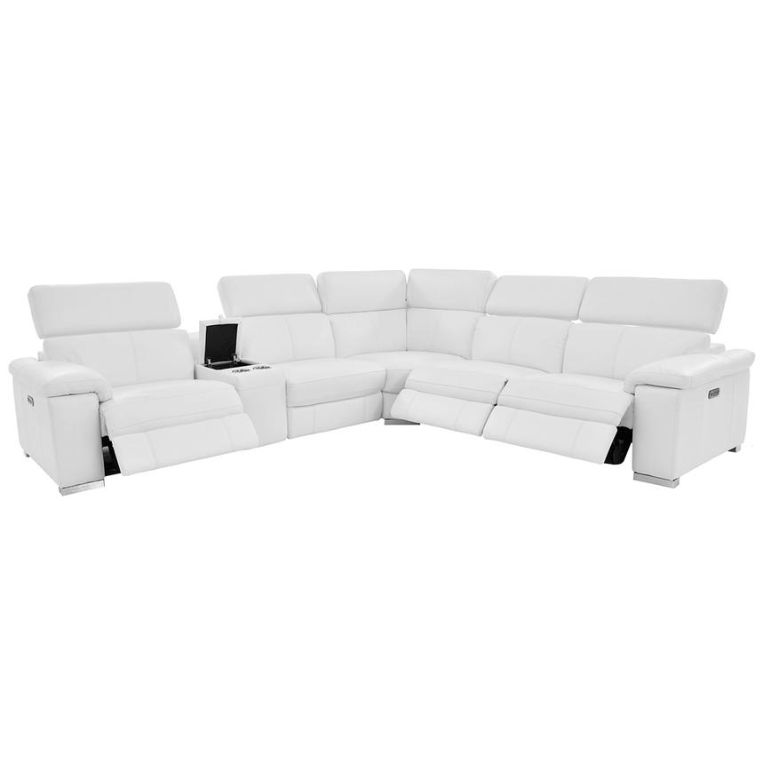 Charlie White Leather Power Reclining Sectional with 6PCS/3PWR  alternate image, 3 of 12 images.