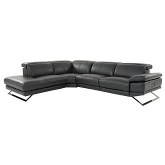 Toronto Dark Gray Leather Power Reclining Sofa w/Left Chaise