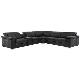Charlie Black Leather Power Reclining Sectional with 6PCS/3PWR