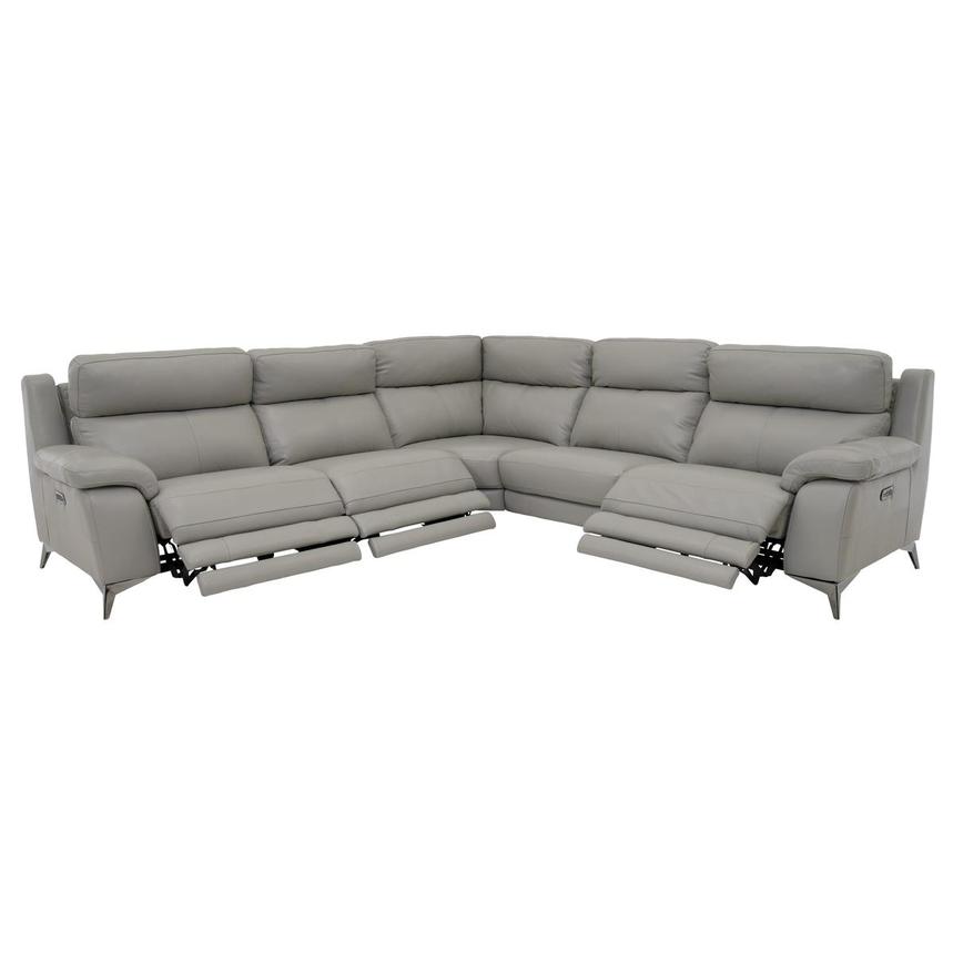 Barry Gray Leather Power Reclining Sectional with 5PCS/3PWR  alternate image, 4 of 12 images.