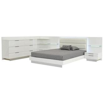 Ally White King Bed w/2 nightstands, dresser, & corner unit