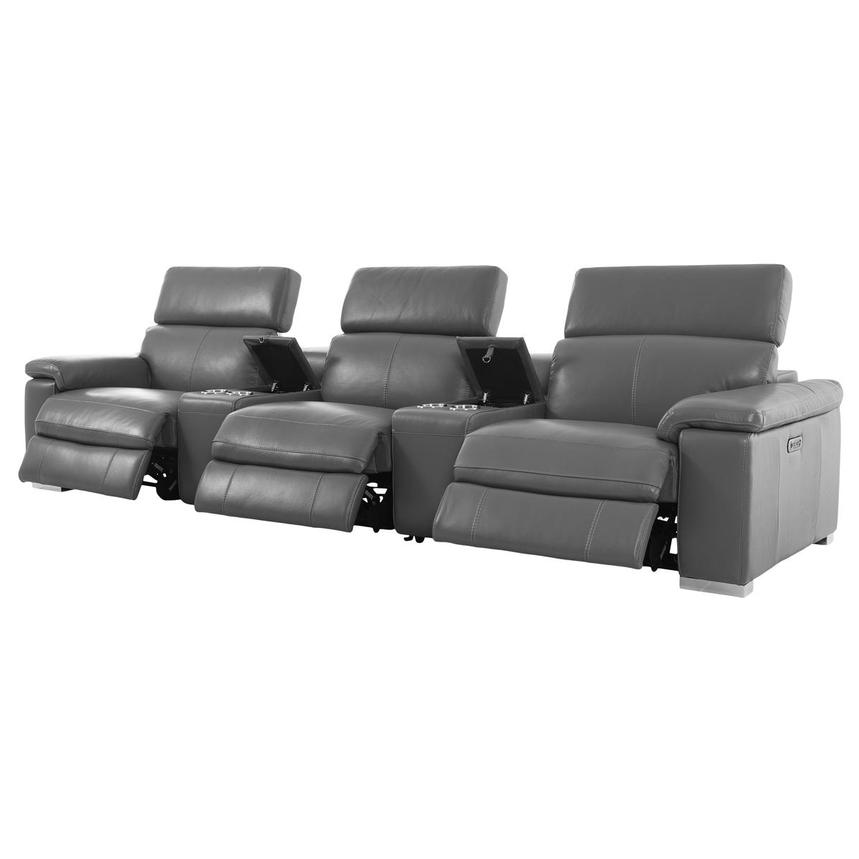 Charlie Gray Home Theater Leather Seating with 5PCS/3PWR  alternate image, 4 of 14 images.