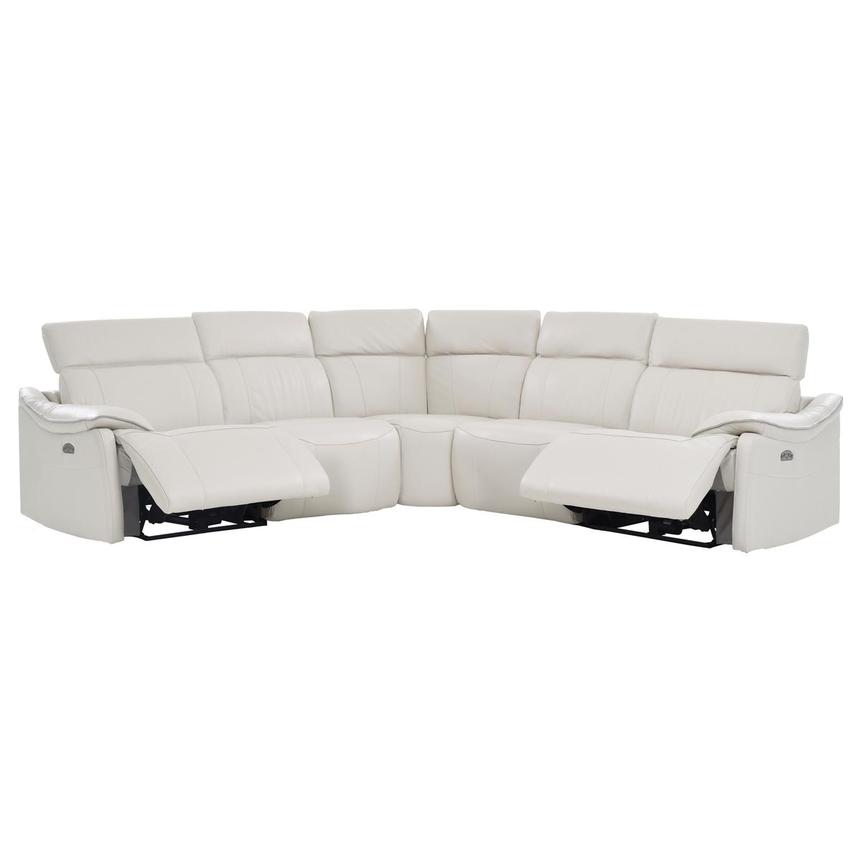 Austin Light Gray Leather Power Reclining Sectional with 5PCS/2PWR  alternate image, 3 of 9 images.