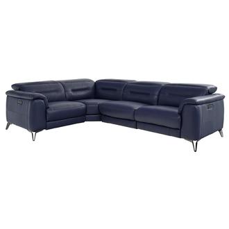 Anabel Blue Leather Power Reclining Sectional with 4PCS/2PWR