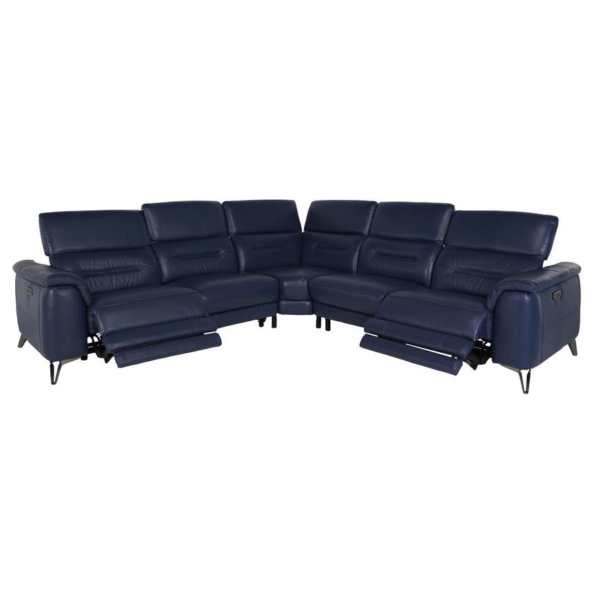 Anabel Blue Leather Power Reclining Sectional with 5PCS/2PWR  alternate image, 2 of 7 images.