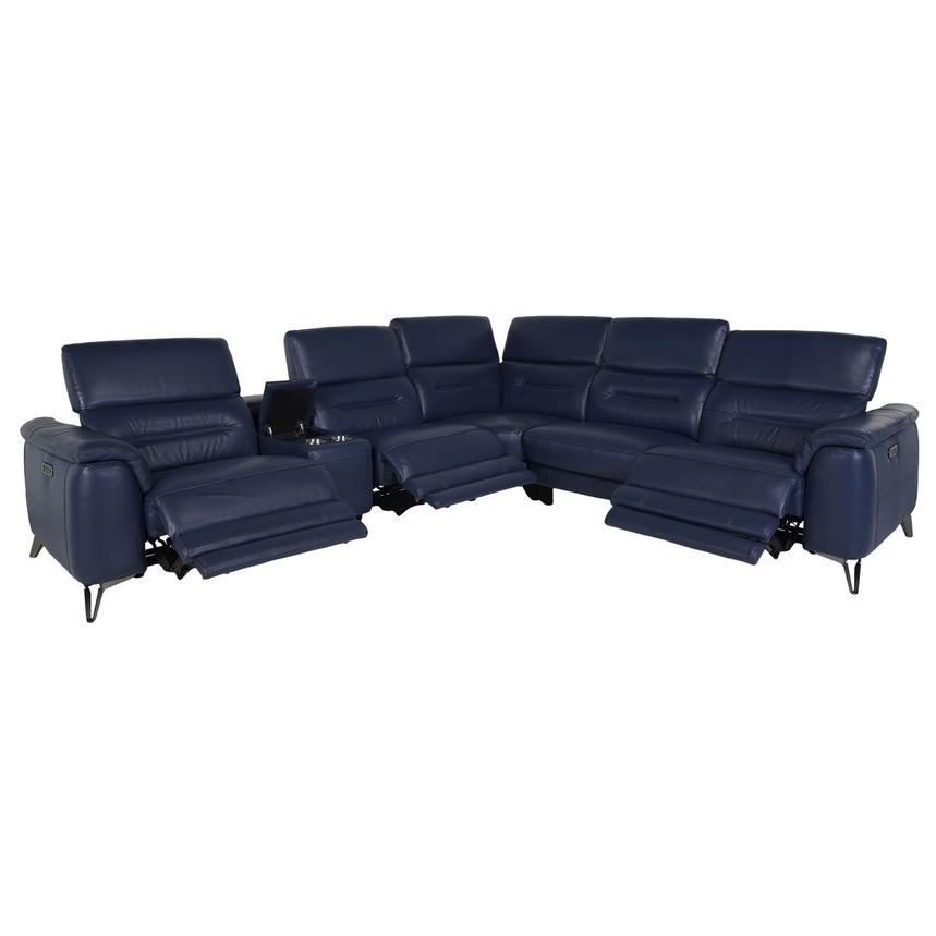 Anabel Blue Leather Power Reclining Sectional with 6PCS/3PWR  alternate image, 2 of 14 images.