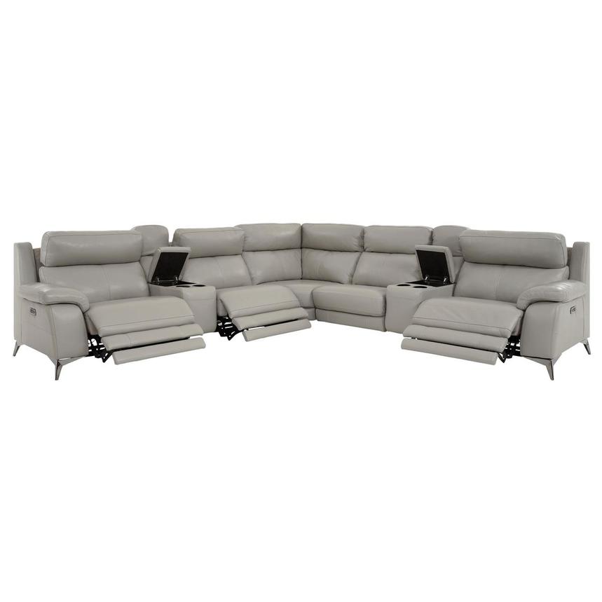 Barry Gray Leather Power Reclining Sectional with 7PCS/3PWR  alternate image, 4 of 14 images.
