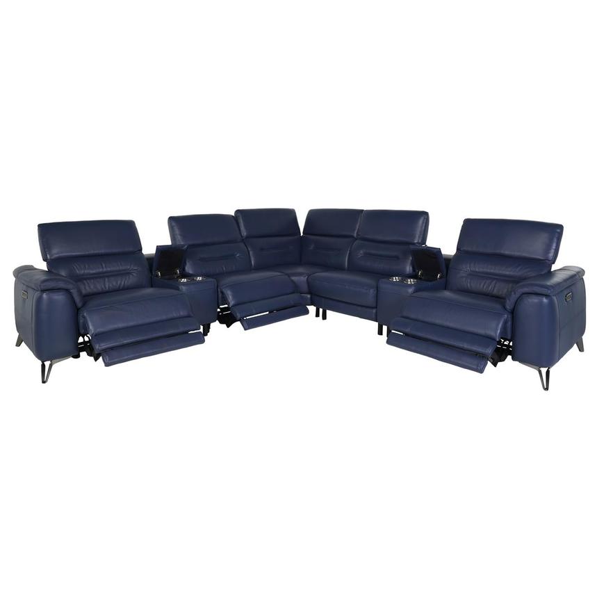 Anabel Blue Leather Power Reclining Sectional with 7PCS 3PWR El