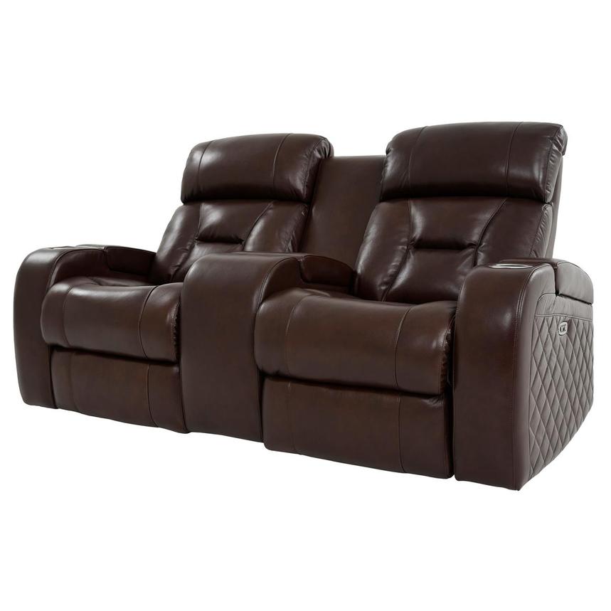 Gio Brown Leather Power Reclining Sofa w/Console El Dorado Furniture