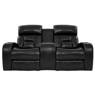 Gio Black Leather Power Reclining Sofa w/Console