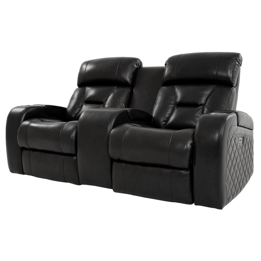Gio Black Leather Power Reclining Sofa w/Console  alternate image, 2 of 15 images.