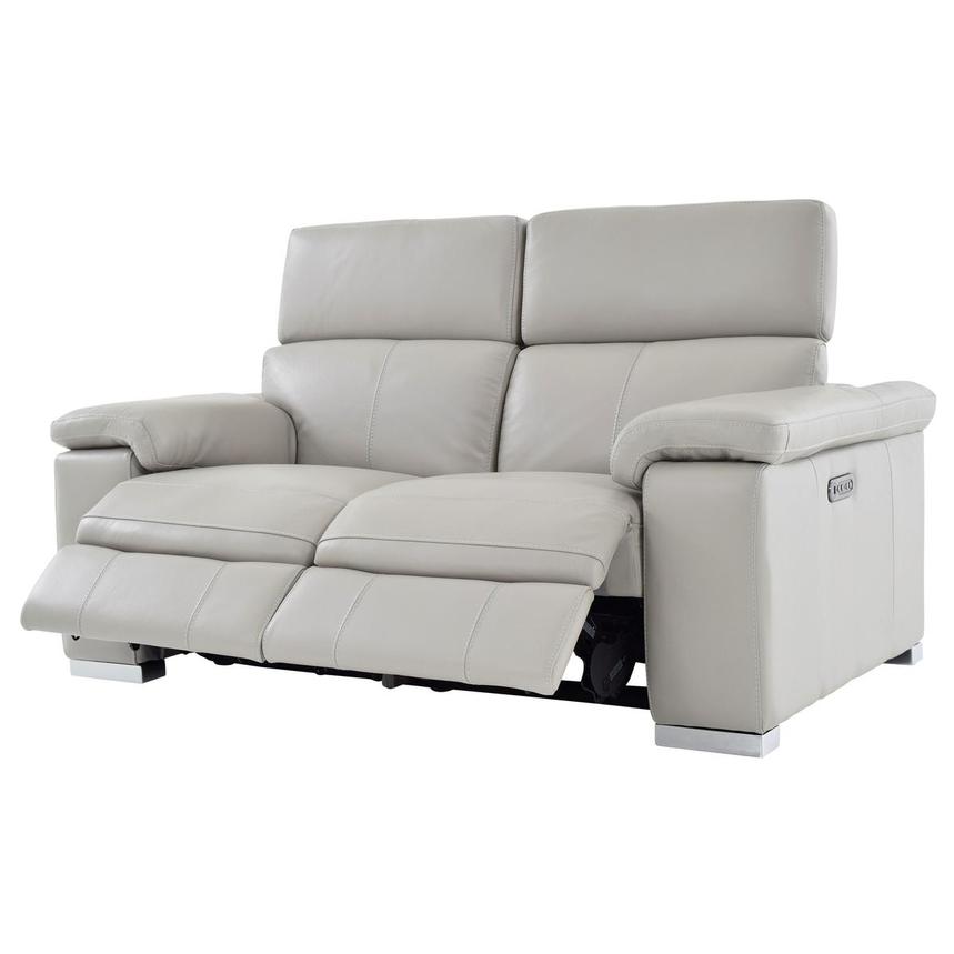 Charlie Light Gray Leather Power, Leather Loveseat And Sofa Recliner