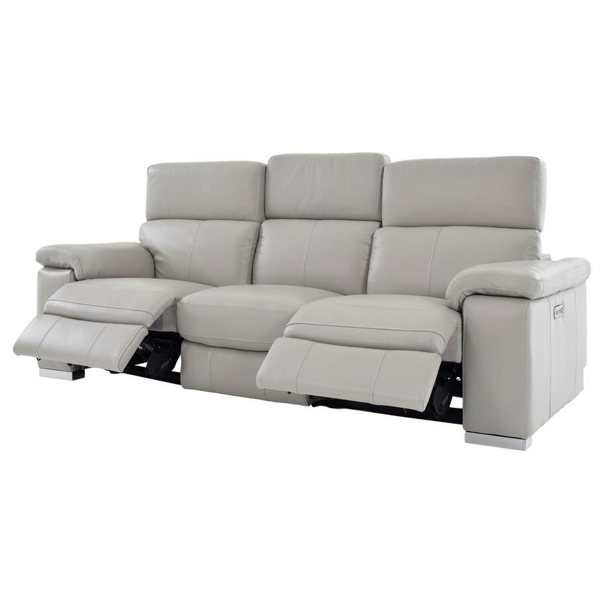 Charlie Light Gray Leather Power, Gray Leather Power Reclining Sofa