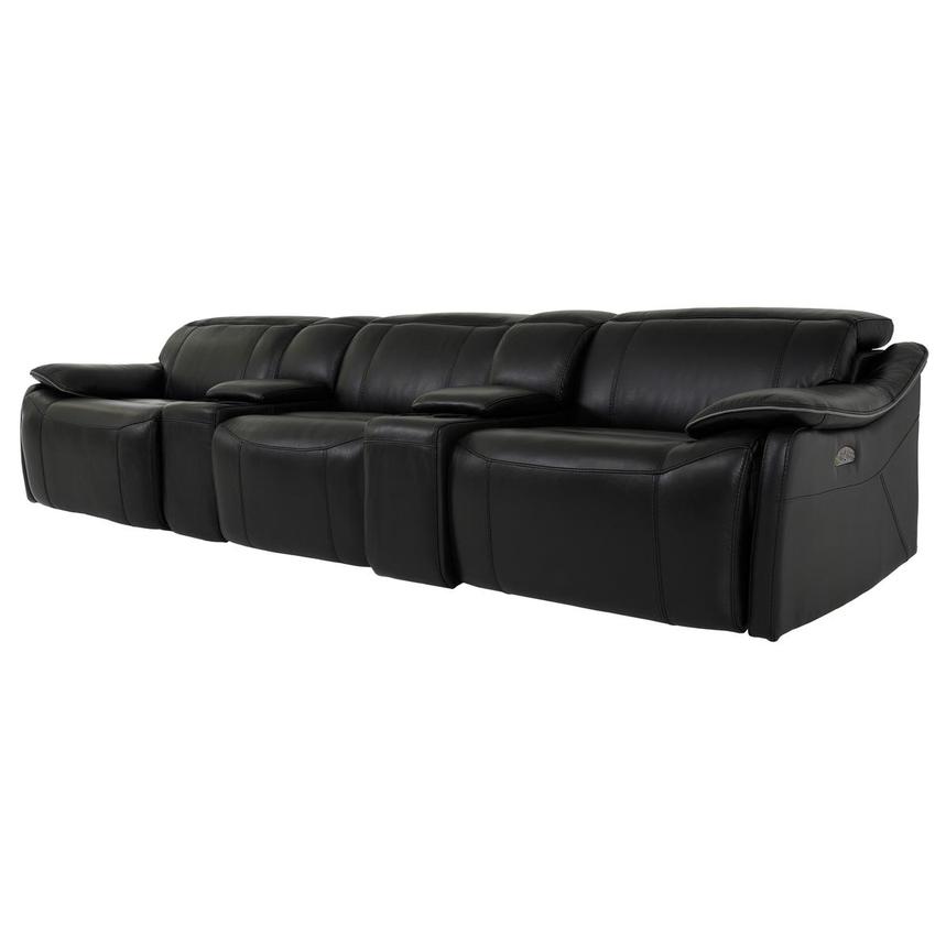 Austin Black Home Theater Leather Seating with 5PCS/2PWR  alternate image, 2 of 11 images.