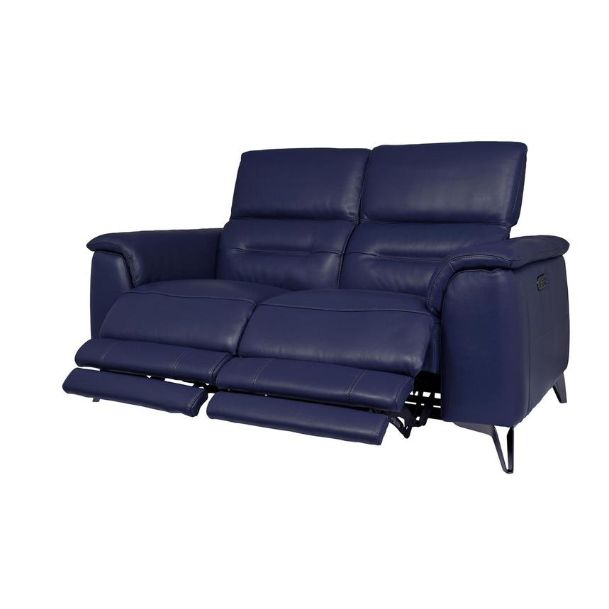 Anabel Blue Leather Power Reclining Loveseat  alternate image, 3 of 12 images.