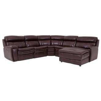 Napa Burgundy 5PC/2PWR Leather Power Reclining Sectional w/Right Chaise