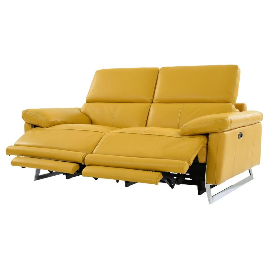 Gabrielle Yellow Leather Power, Power Reclining Leather Loveseat