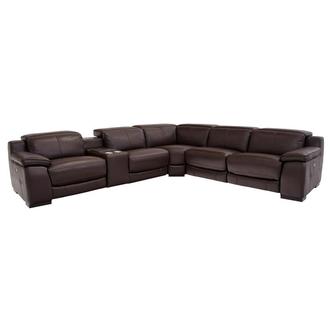 Gian Marco Dark Brown Leather Power Reclining Sectional with 6PCS/3PWR