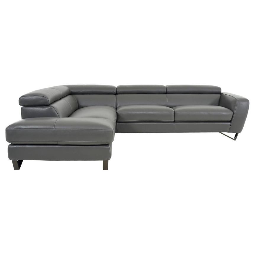 Sparta Gray Leather Corner Sofa w/Left Chaise  alternate image, 4 of 12 images.