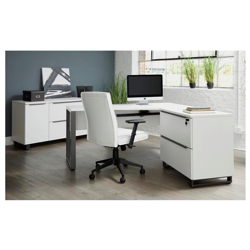 Flavia White Lateral File Cabinet El, White Office Desk With File Cabinet