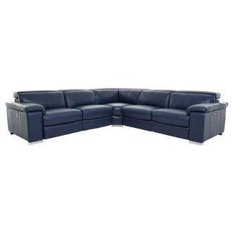 Charlie Blue Leather Power Reclining Sectional with 5PCS/3PWR