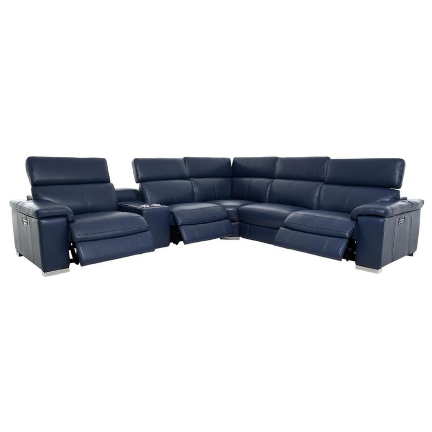 Charlie Blue Leather Power Reclining Sectional with 6PCS/3PWR  alternate image, 3 of 12 images.