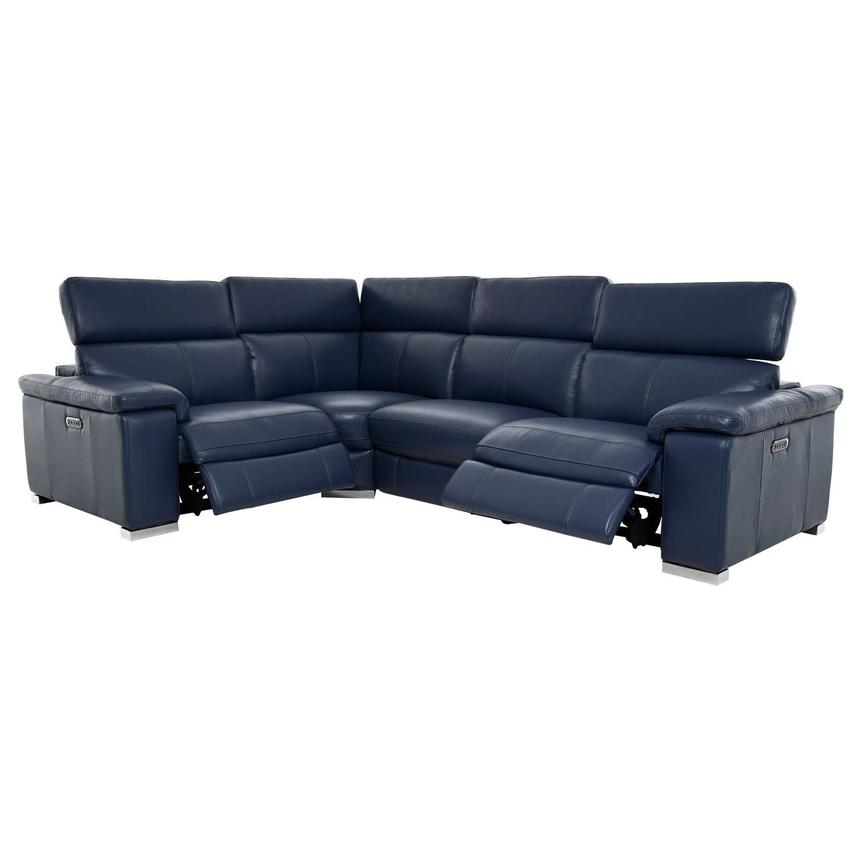 Charlie Blue Leather Power Reclining, Blue Leather Sectional
