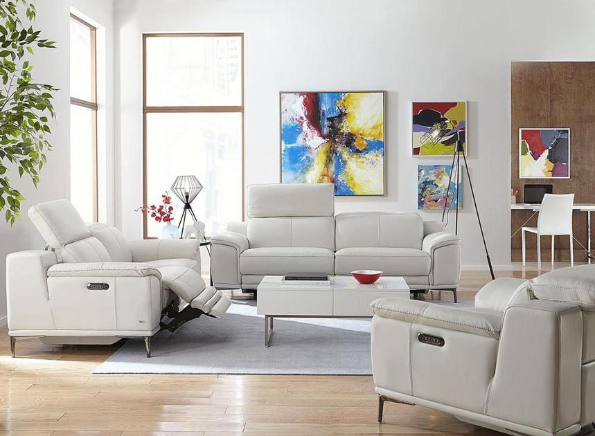 Katherine Light Gray Leather Power Reclining Sofa  alternate image, 2 of 9 images.