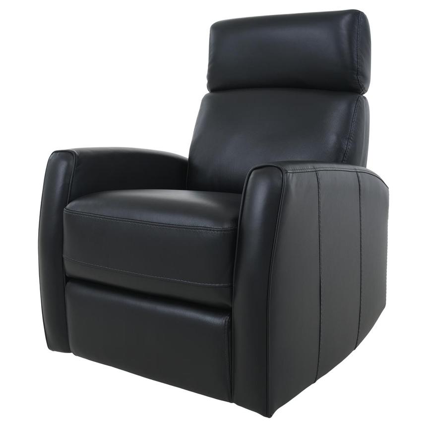 Lucca Black Leather Power Swivel Glider Recliner alternate image, 2 of 10 images.