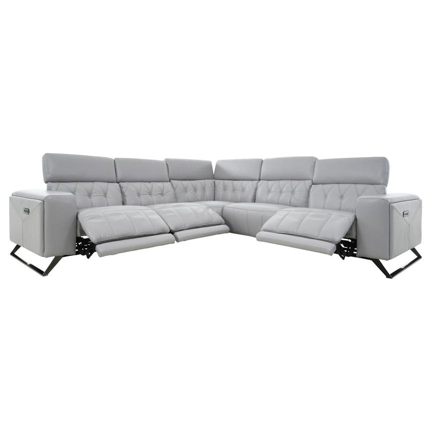 Anchi Silver Leather Power Reclining Sectional with 5PCS/3PWR  alternate image, 4 of 12 images.