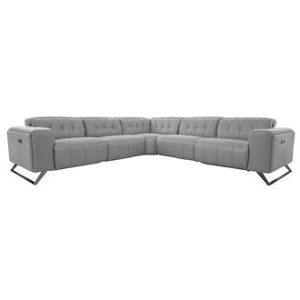 Anchi Silver Leather Power Reclining Sectional with 5PCS/3PWR