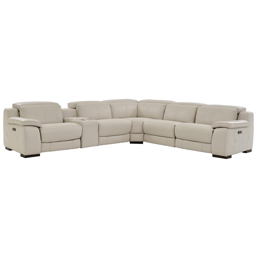 Gian Marco Light Gray Leather Power Reclining Sectional with 6PCS/2PWR  main image, 1 of 8 images.
