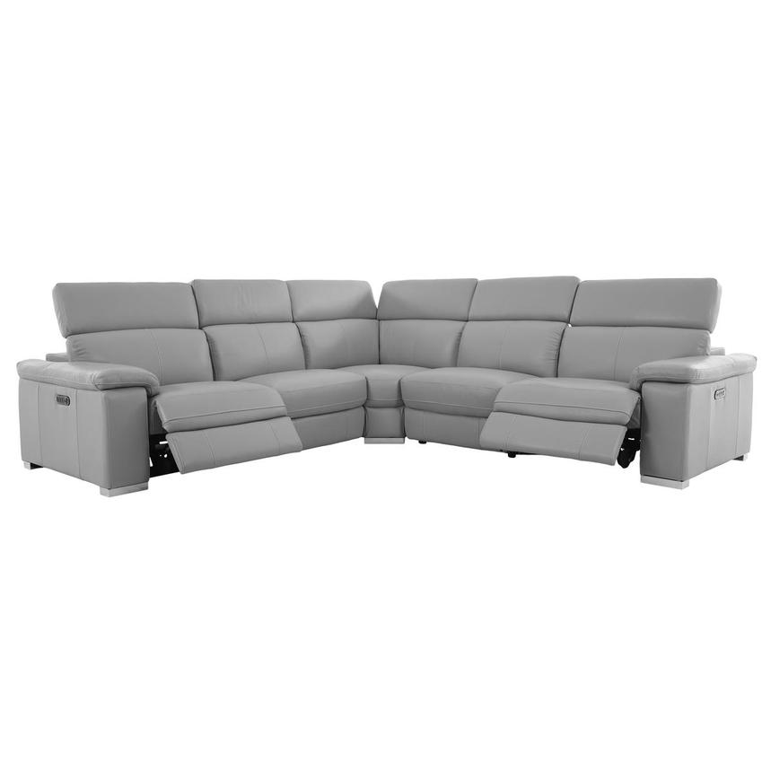 Charlie Light Gray Leather Power Reclining Sectional with 5PCS/2PWR  alternate image, 2 of 14 images.