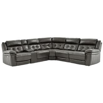 Stallion Gray Leather Power Reclining Sectional with 6PCS/2PWR