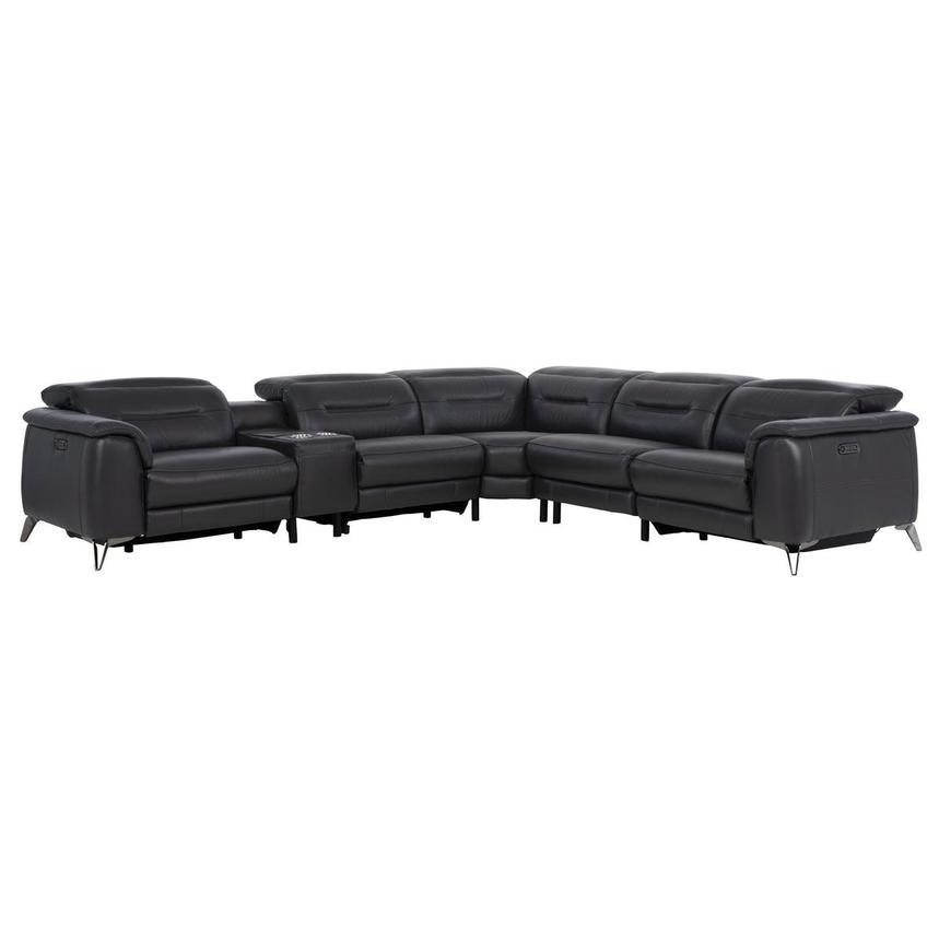 Anabel Gray Leather Power Reclining Sectional with 6PCS/2PWR  main image, 1 of 13 images.