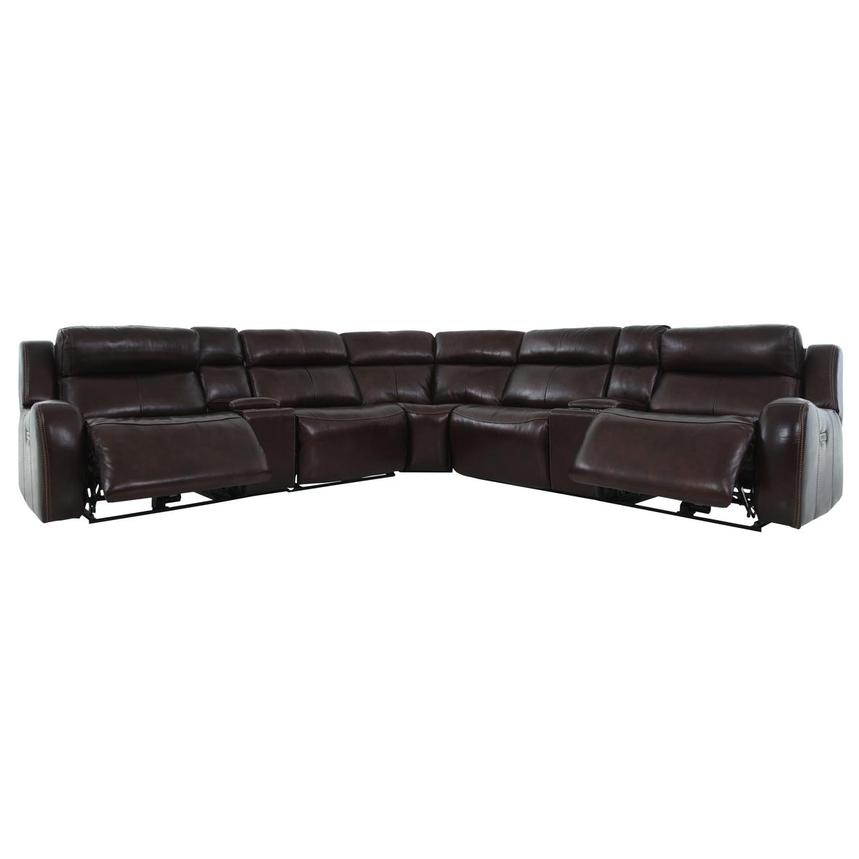Jake Brown Leather Power Reclining Sectional with 7PCS/3PWR  alternate image, 4 of 17 images.