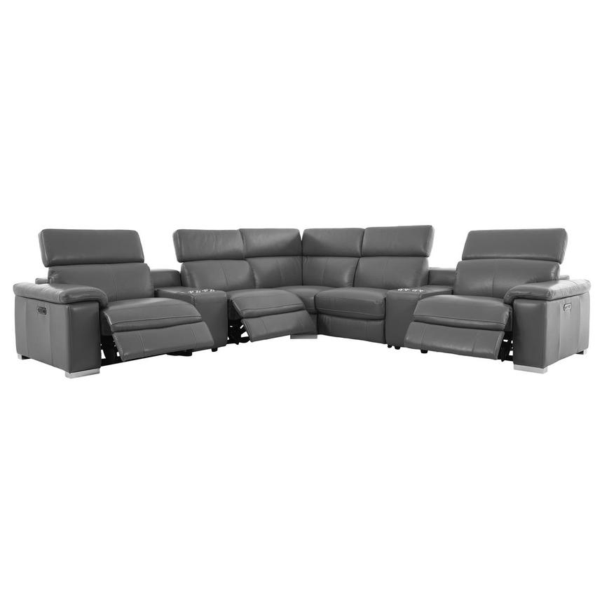 Charlie Gray Leather Power Reclining Sectional with 7PCS/3PWR alternate image, 3 of 14 images.