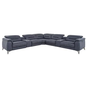 Claribel II Blue Power Reclining Sectional with 7PCS/3PWR