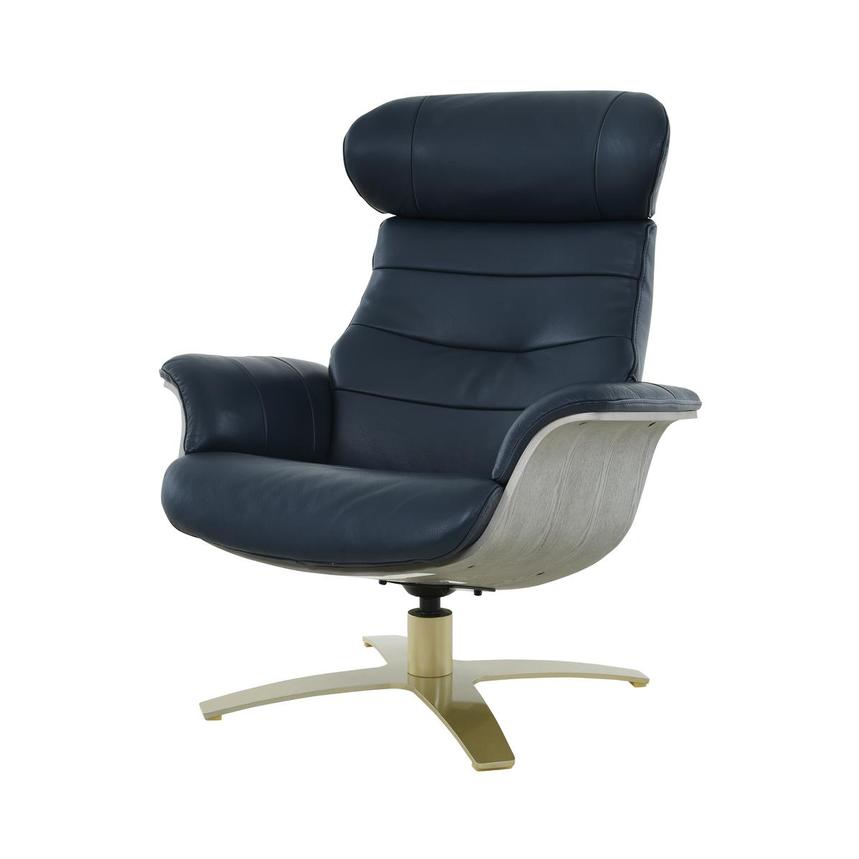 Enzo II Dark Blue Leather Swivel Chair  main image, 1 of 11 images.
