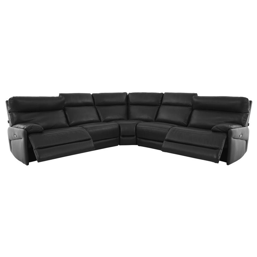 Benz Dark Gray Leather Power Reclining Sectional with 5PCS/2PWR  alternate image, 2 of 9 images.